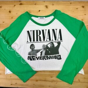 Daydreamer Nirvana Nevermind Band Cropped Raglan‎ Long Sleeve Shirt Womens XL